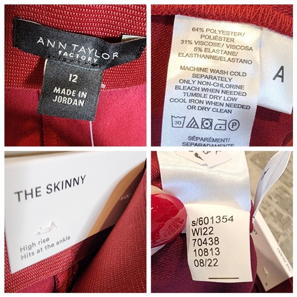 NWT Ann Taylor Zip Ankle Red High Rise Skinny Ankle Pant Stretch Size 12 - Picture 15 of 15